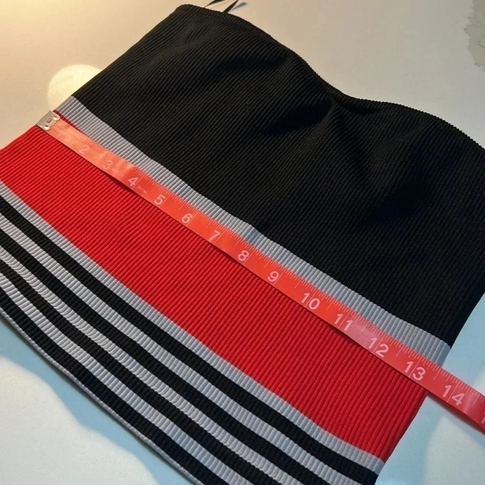 Stretchy Ribbed Tube Top.‎ Red, grey and  black stripes Size Small/Medium - Picture 5 of 7